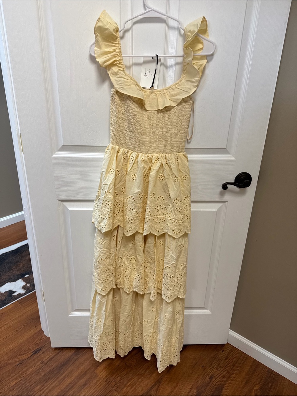 Tiered Eyelet Maxi Dress in Pale Yellow - Picture 2 of 5